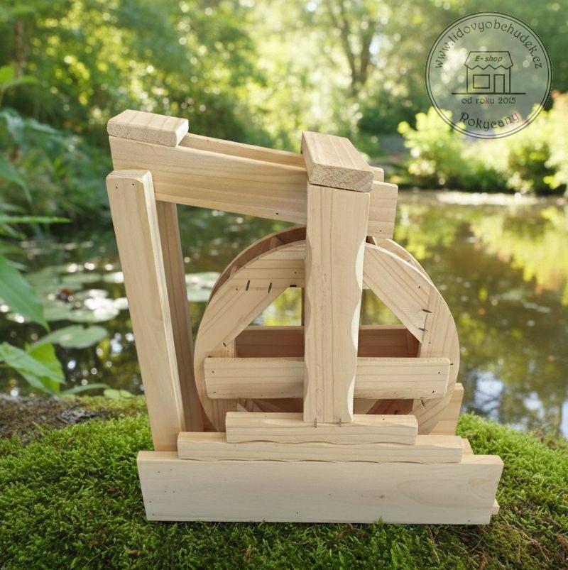 Vodní mlýnské kolo dřevěné střední 42 x 42 x 15 cm přírodní