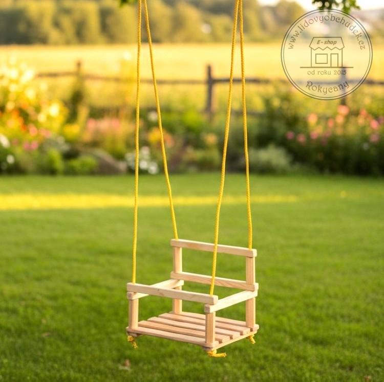 Dětská dřevěná houpačka s ohrádkou 33 x 30 x 28 cm 2v1 přírodní