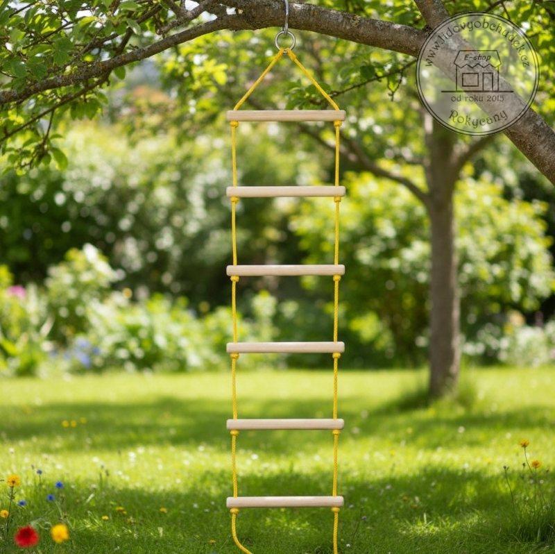 Provazový žebřík 6 dřevěných příček 200 x 30 cm přírodní