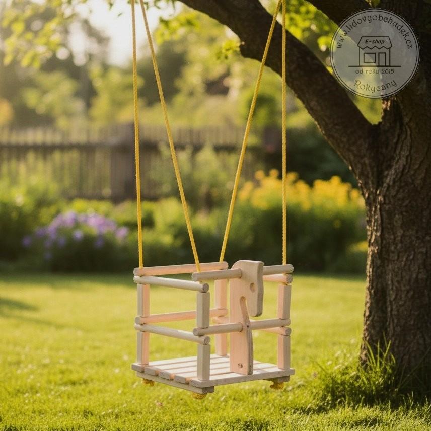 Dětská dřevěná houpačka 3v1 koník sestavená 33x30x32 cm přírodní