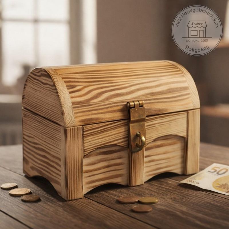 Pokladnička Truhla dřevěná 21 x 16 x 16 cm bez otvoru opalovaná