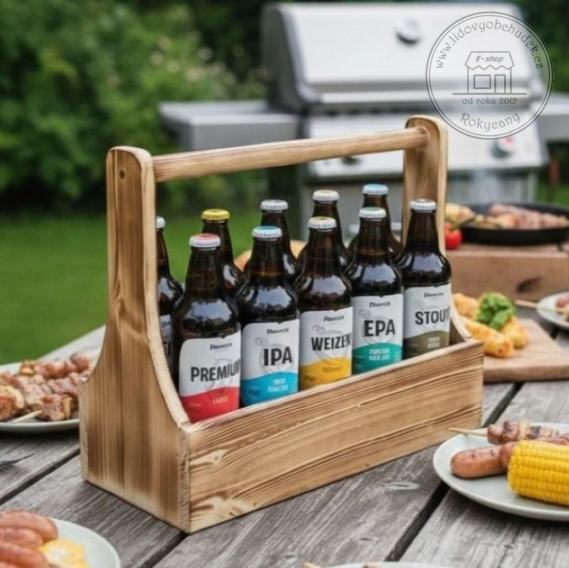 Nosič na pivo dřevěný na 10 lahví opalovaný