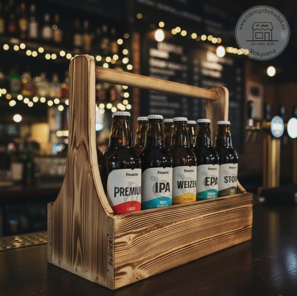 Nosič na pivo dřevěný na 10 lahví opalovaný