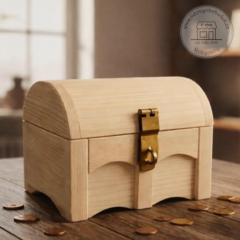 Pokladnička Truhla dřevěná 21 x 16 x 16 cm bez otvoru přírodní