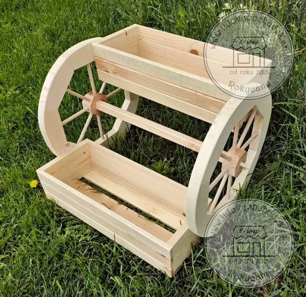 Dřevěný květináč se dvěma truhlíky a koly k sestavení 56 x 50 x 45 cm typ 40 přírodní