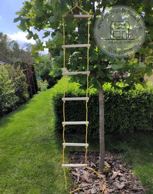 Provazový žebřík 7 dřevěných příček 230 x 30 cm přírodní