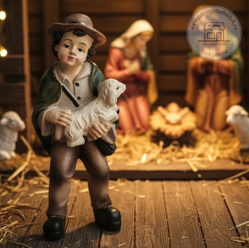 Pasáček s ovečkou 9 cm k 12 cm lidovým figurkám do betlému Polyresin