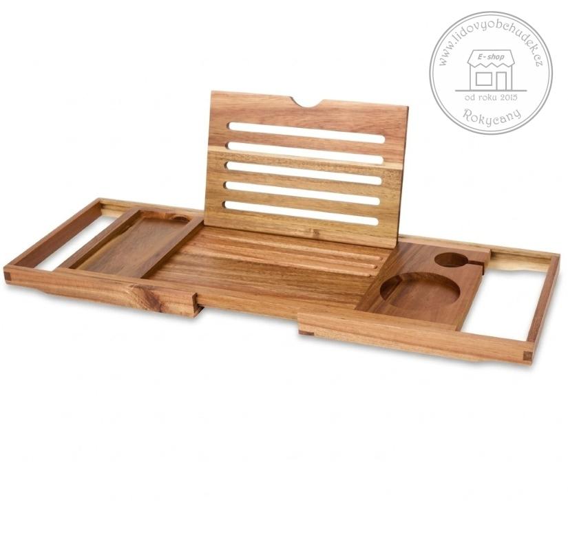 Nastavitelná polička na vanu z akáciového dřeva 51 až 85 x 22 x 3 cm