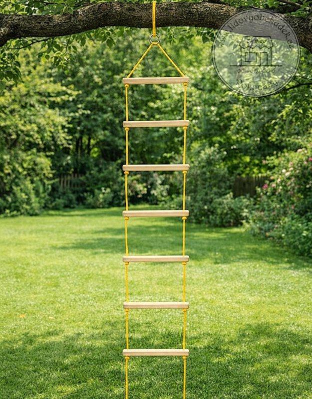 Provazový žebřík 7 dřevěných příček 230 x 30 cm přírodní