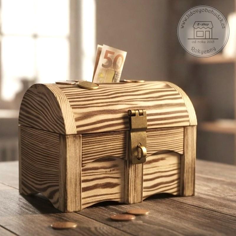 Pokladnička Truhla dřevěná 21 x 16 x 16 cm s otvorem opalovaná