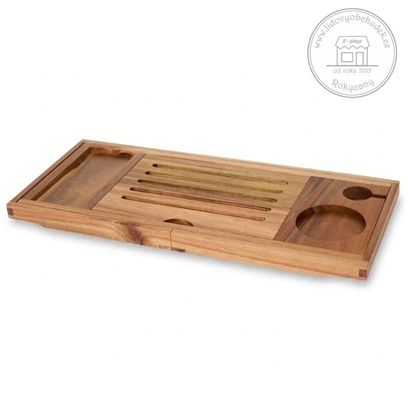 Nastavitelná polička na vanu z akáciového dřeva 51 až 85 x 22 x 3 cm