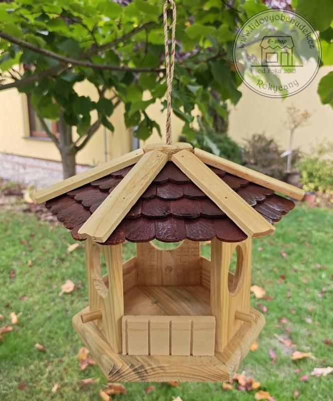 Krmítko pro ptáky dřevěné 32 x 28 x 24 cm závěsné, hnědé