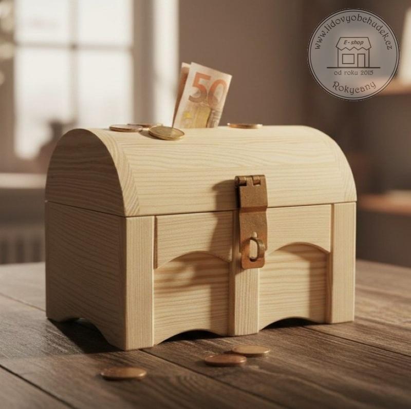 Pokladnička Truhla dřevěná 21 x 16 x 16 cm s otvorem přírodní