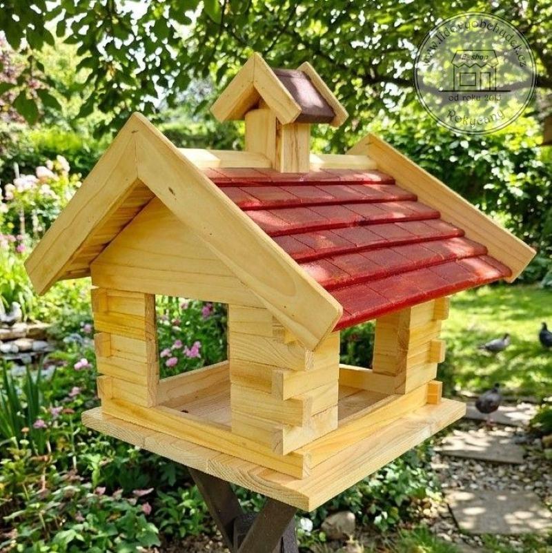 Ptačí krmítko dřevěné - srub MAXI 50 x 46 x 47 cm hnědá střecha