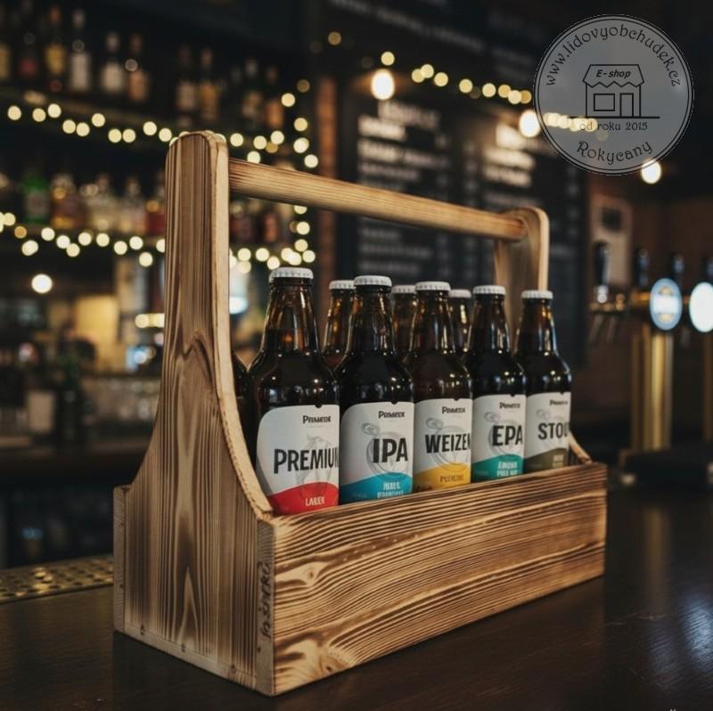 Nosič na pivo dřevěný na 10 lahví opalovaný