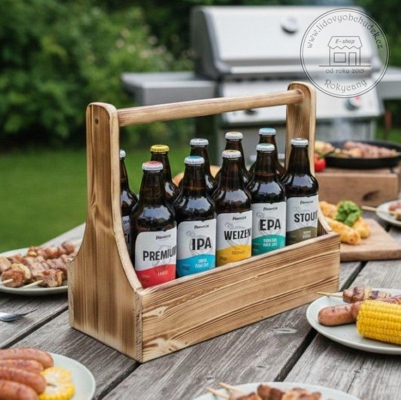 Nosič na pivo dřevěný na 10 lahví opalovaný