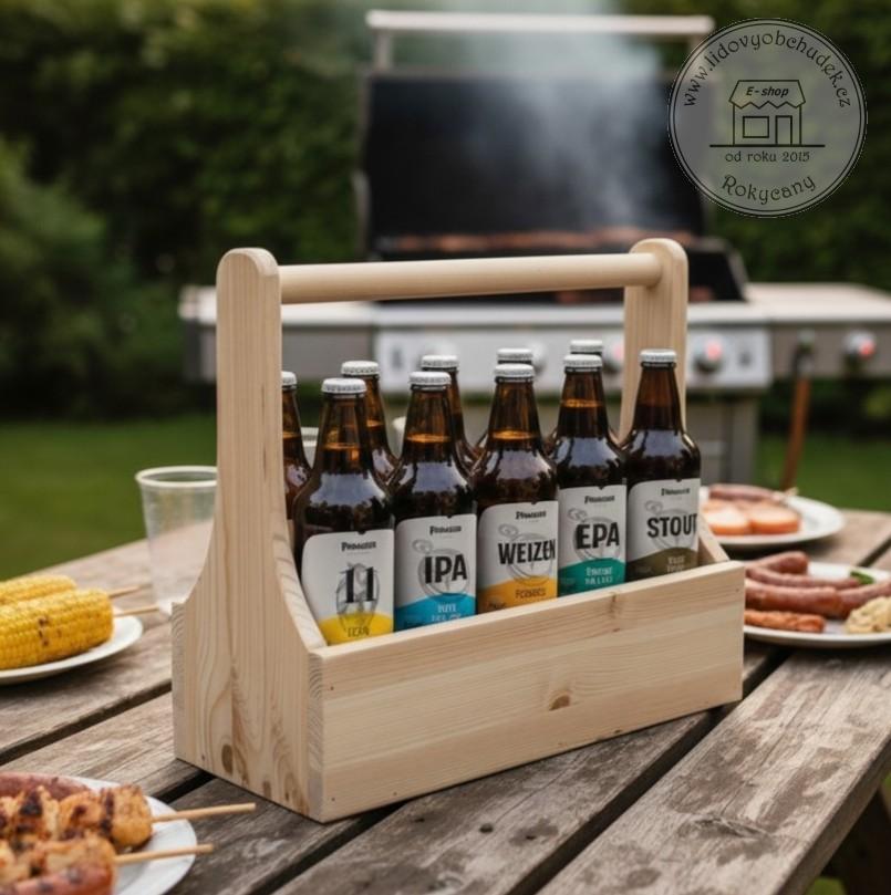 Nosič na pivo dřevěný na 10 lahví přírodní